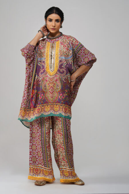 Sawariya Purple Blossom Co-ord Set in Pure Cotton