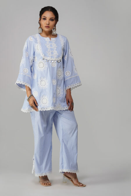 Serene Sky Blue Cot-Cotton Co-Ord Set – Rangreez Collection