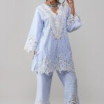 Rangreez Sky Blue Striped Cot-Cotton Co-ord Set with Floral Lace
